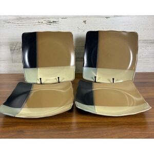 Sango‎ GOLD DUST Black Square Salad Plate with Ripple Edge Design Lot of 3 8.75"